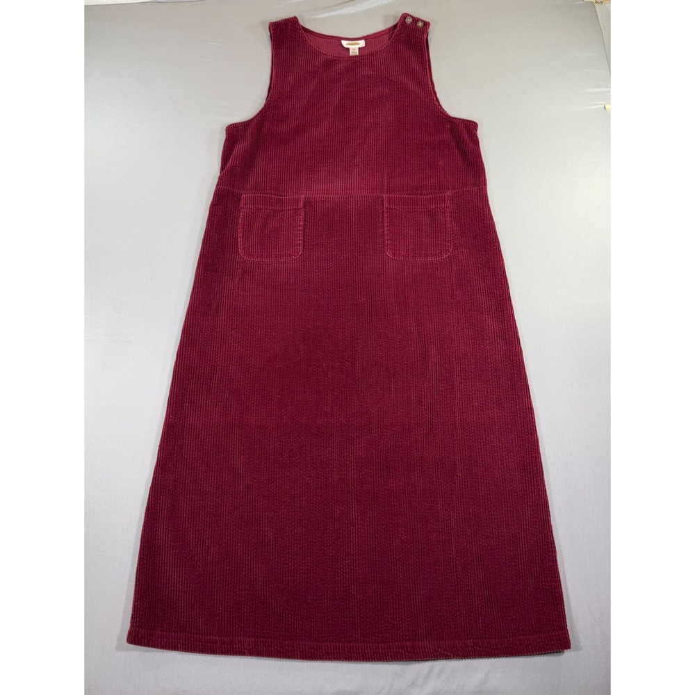 Talbots Vintage Burgundy Red Corduroy Jumper Dress Maxi 14 Cottagecore 90s Fall